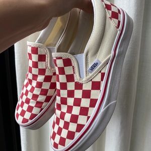 Vans Checkerboard Slip-On Red & White Shoes